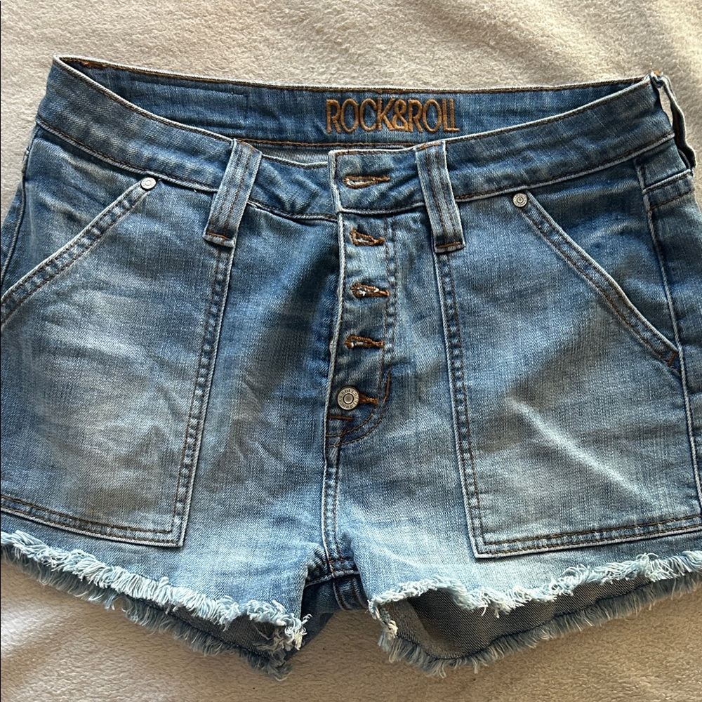 Rock & Roll Cowgirl Distressed Blue Jean Shorts